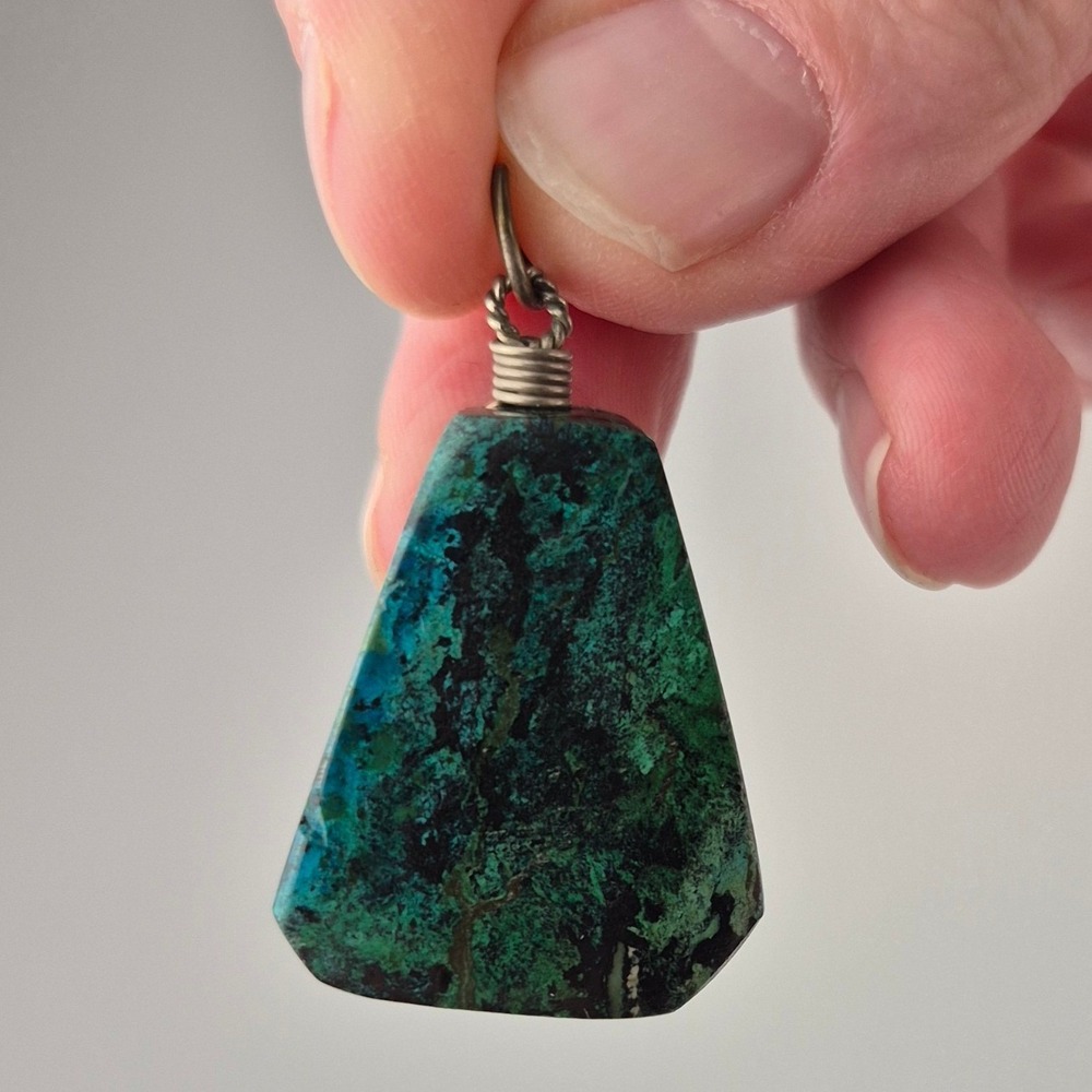 Green Chrysocolla Stone Pendant Trapezoid Shape Natural Gemstone Boho Charm 1.5"